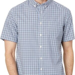 UNTUCKit Mens Wrinkle-Free Short-Sleeve Melvald Shirt XL Slim Fit Blue & White